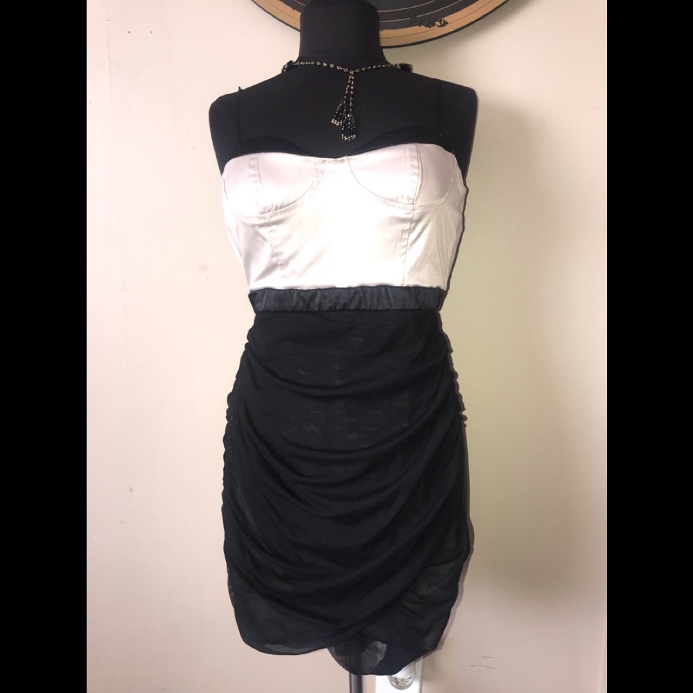 Maude Corset Bodycon ￼Sheer black draped dress